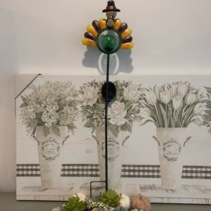 Solar LED Lighted Glass & Metal Stake - Fall Decor